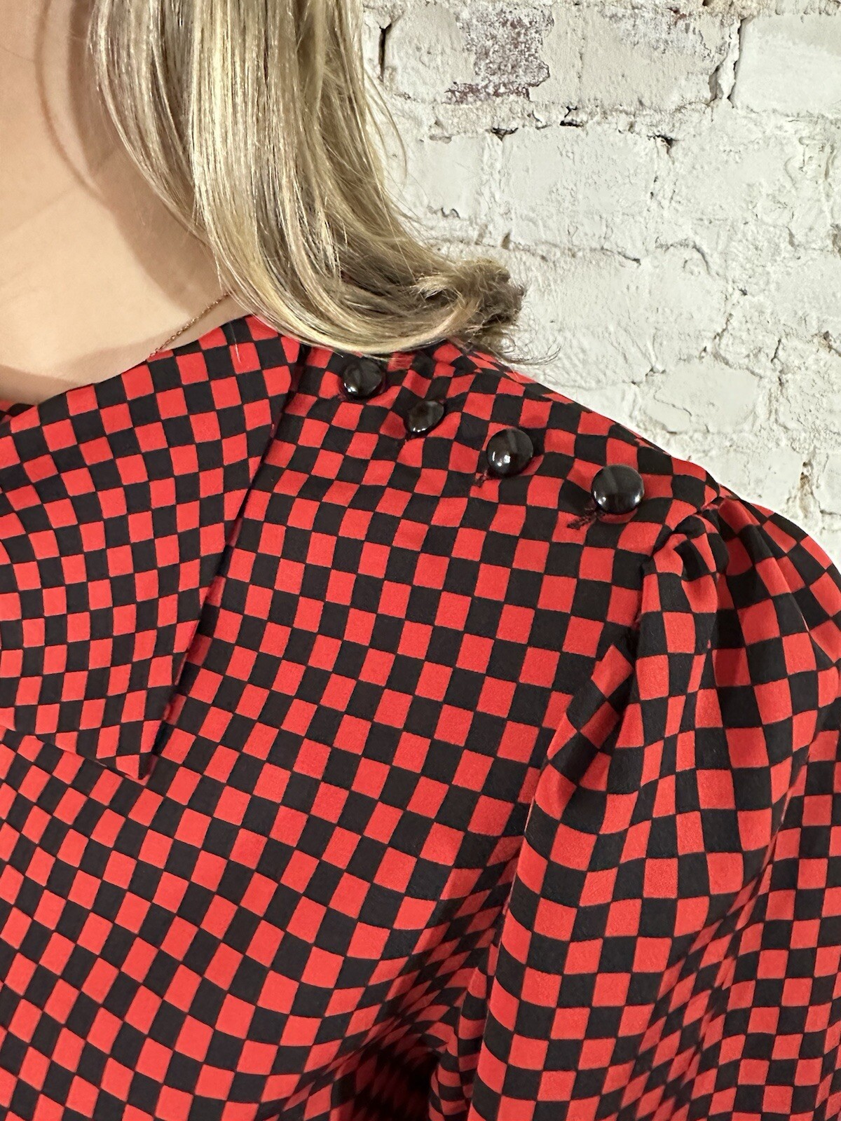 Vintage Albert Nipon Executive Dress 80’s Secretary Red Black Checkerboard S/M