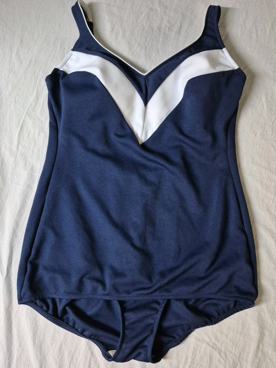 Vintage Robby Len Swimsuit Womens 18W One Piece Navy White USA Made Retro Pin-up