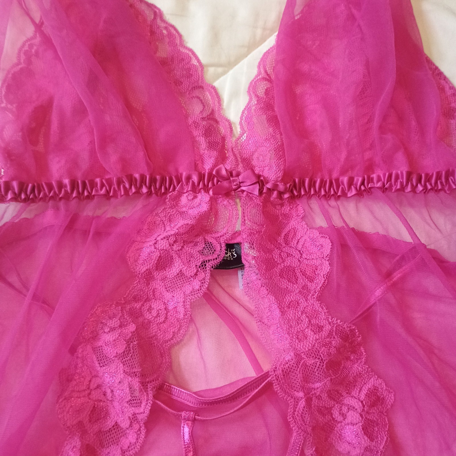 Frederick’s of Hollywood Babydoll Lingerie Set w/ Thong Pink Lace Sheer XL NWOT