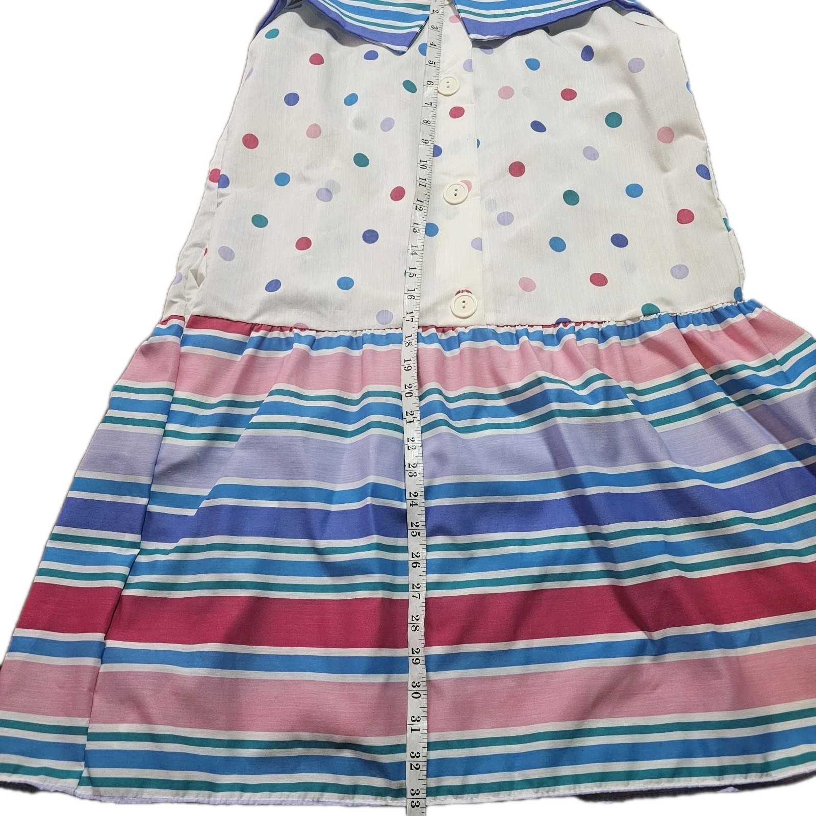 VTG 1980’s Its A Charm Deadstock Multi Color Polka Dot/Stripe Dress Whimsy Sz L