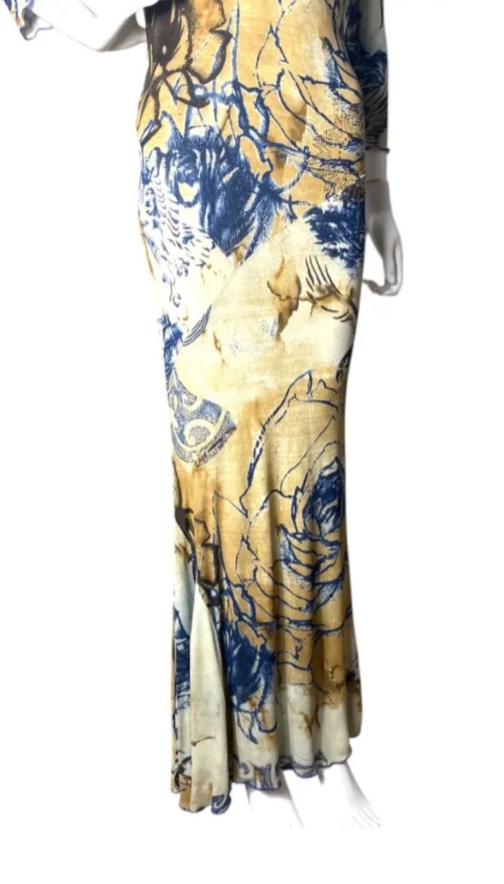 Vintage Roberto Cavalli Class Dress Rose Tattoo Print Midi Boho