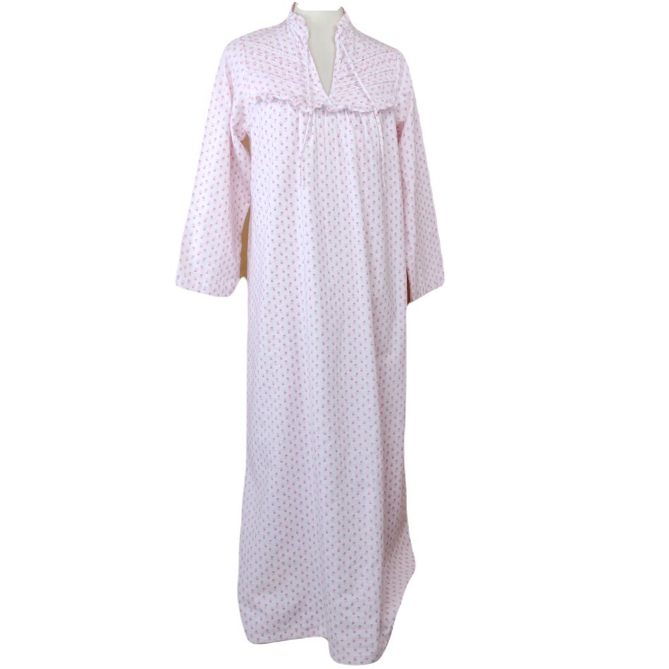 Vintage Amy Sue White Floral Cottage Full Length 100% Cotton Night Gown Small