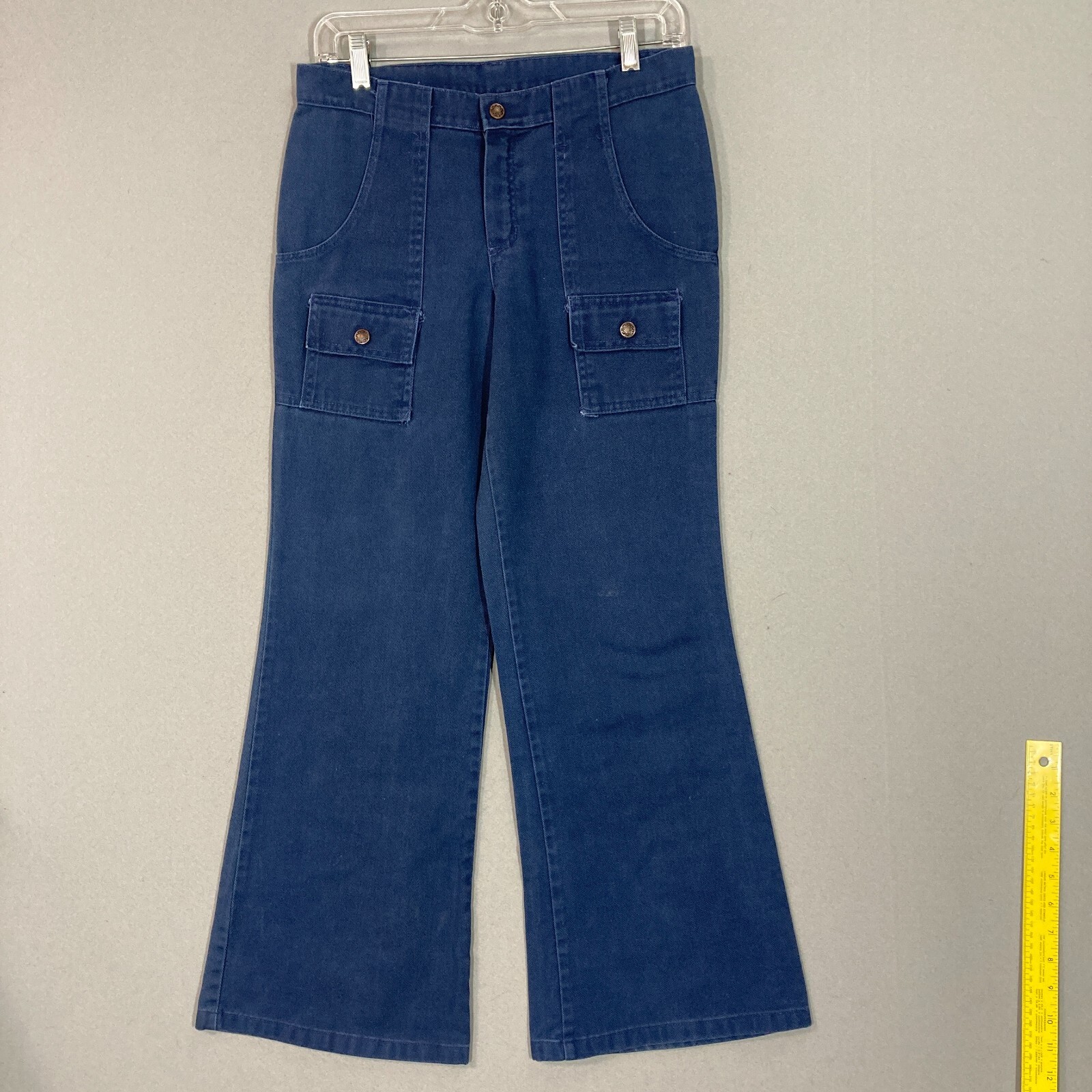 Vintage 70s Jeans Denim Bell Bottoms High Waist Sears JR Bazaar 29″ x 27″ Navy