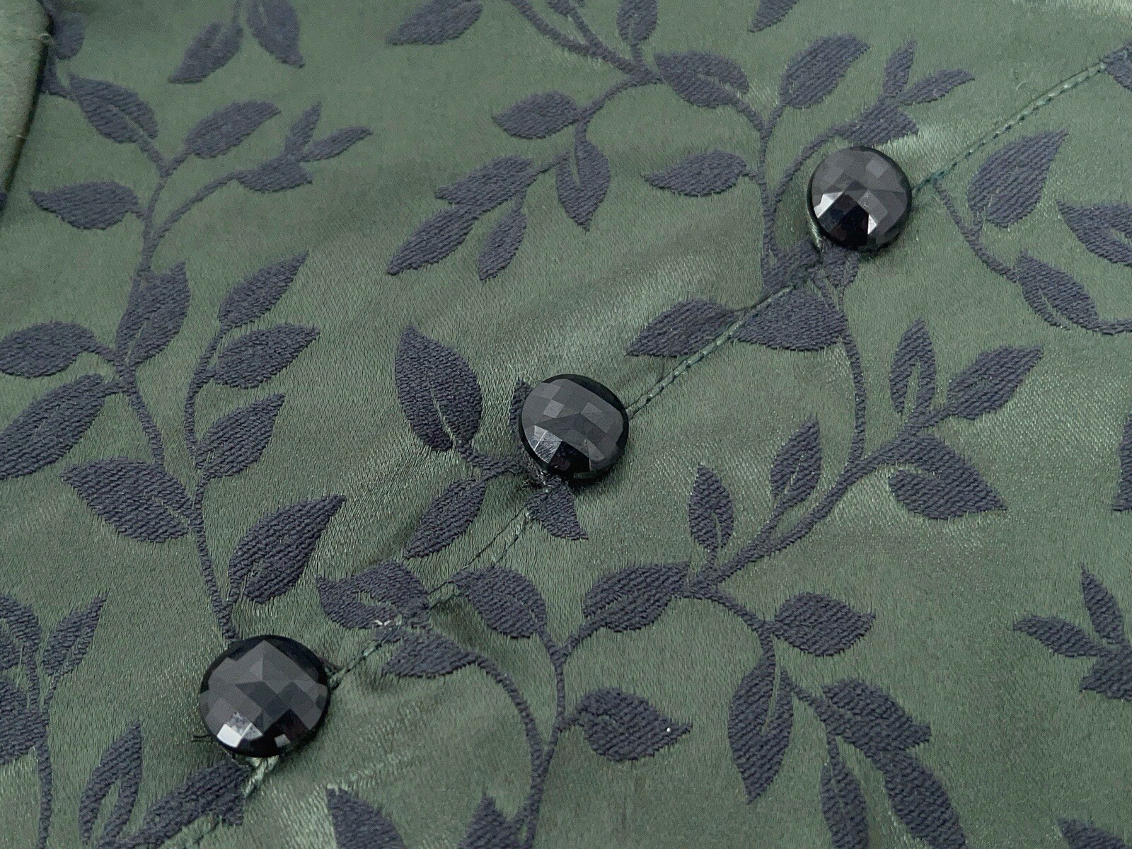 Vintage 90s Dawn Joy Green Cheongsam Maxi Dress Satin Floral Goth Grunge 9/10