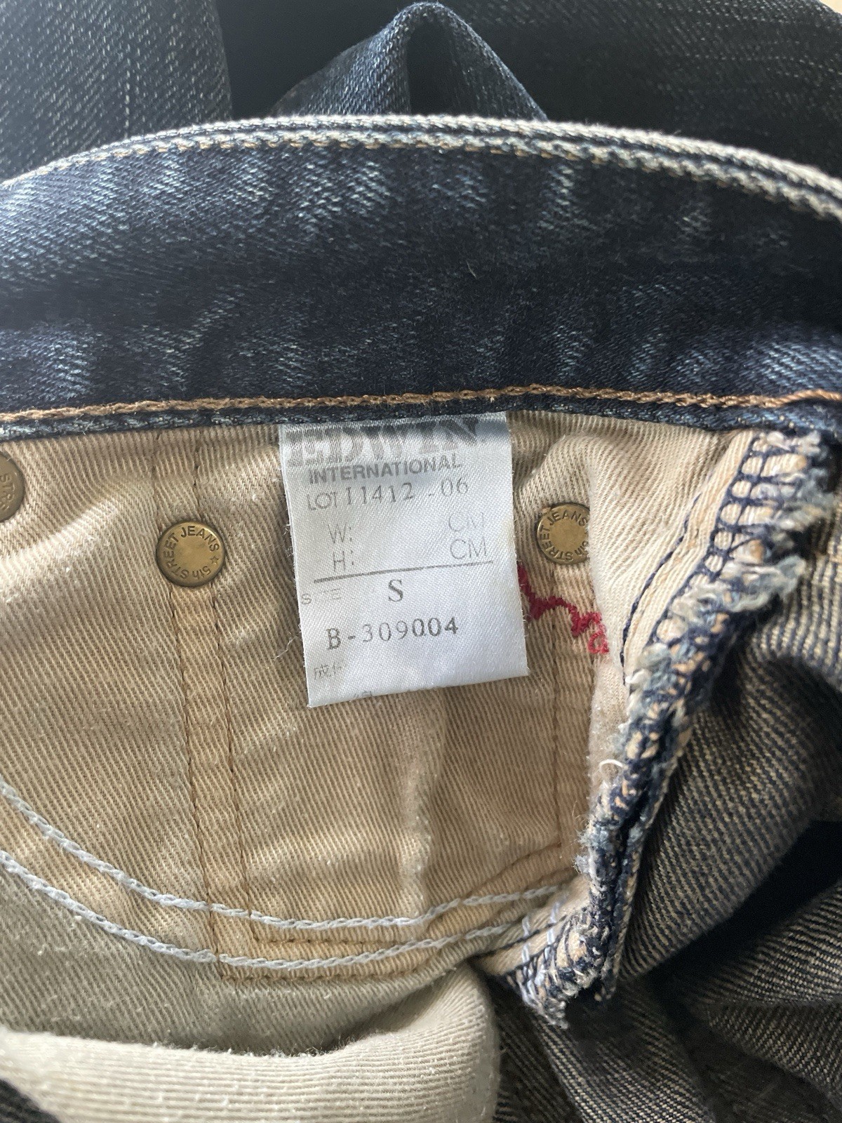 Edwin Vintage Jeans women Blue Bootcut Denim with Leather Trim Distressed