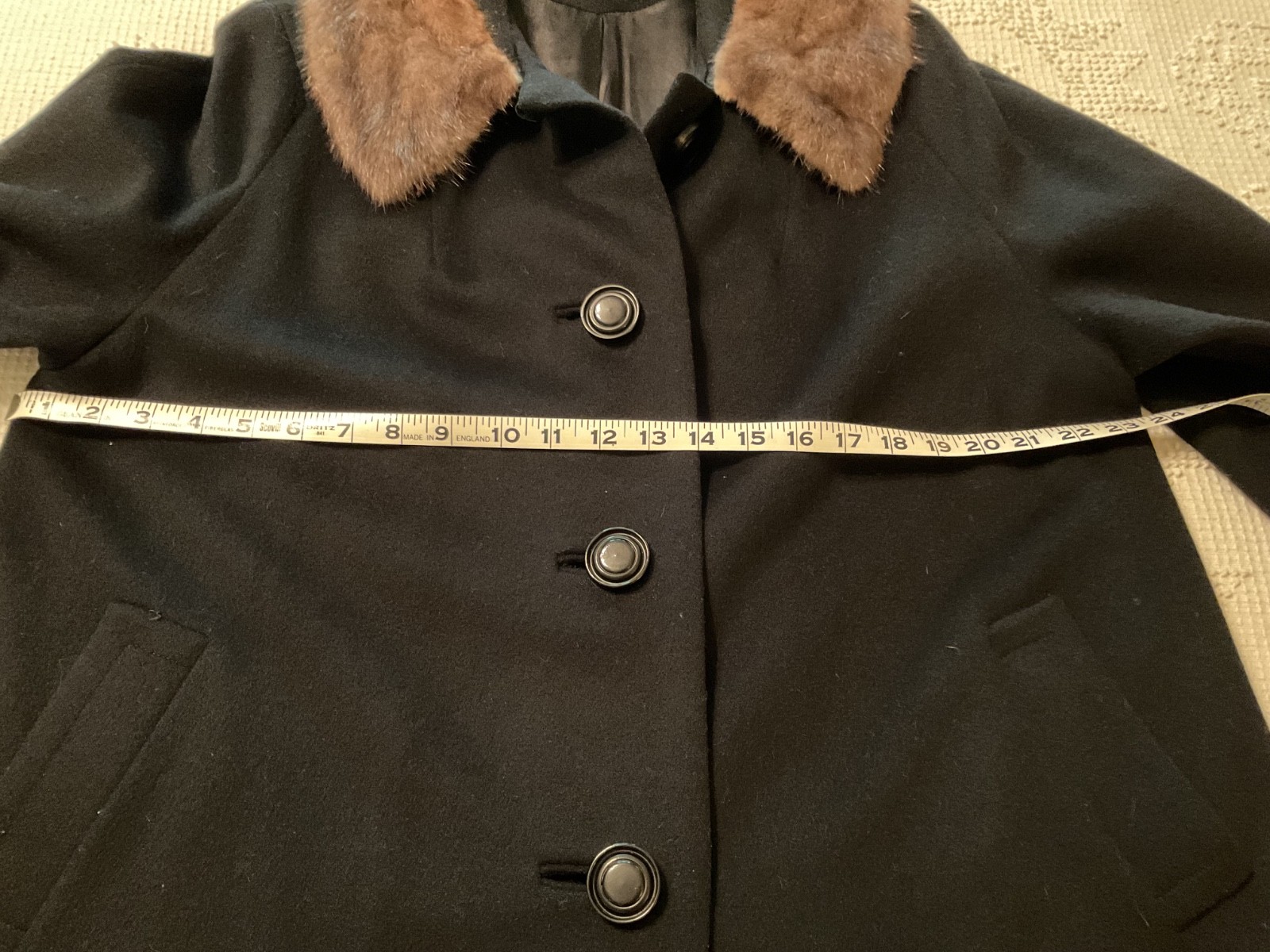 Vintage Women’s 16/18 A-Line Black Wool Dress Coat w/Mink Collar