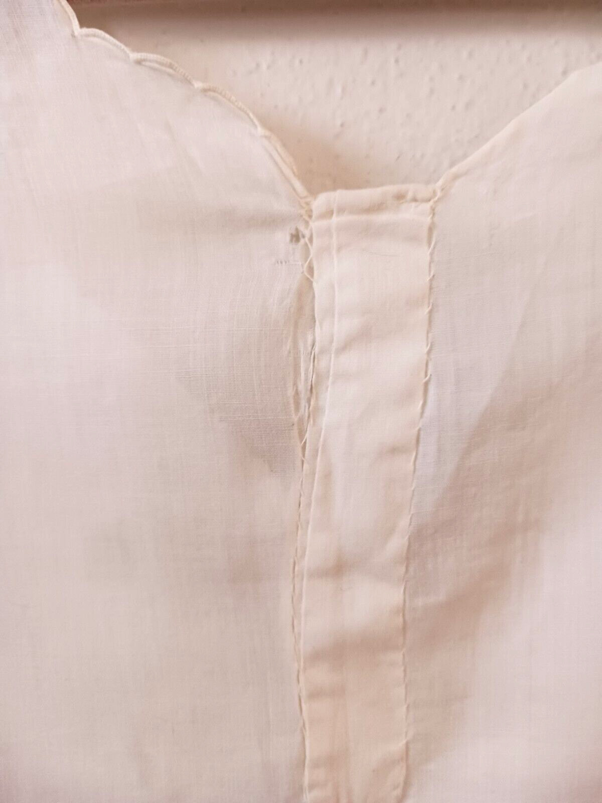Antique Edwardian Long White Cotton Shift or Under Dress 44″ Embroidered FLAWS