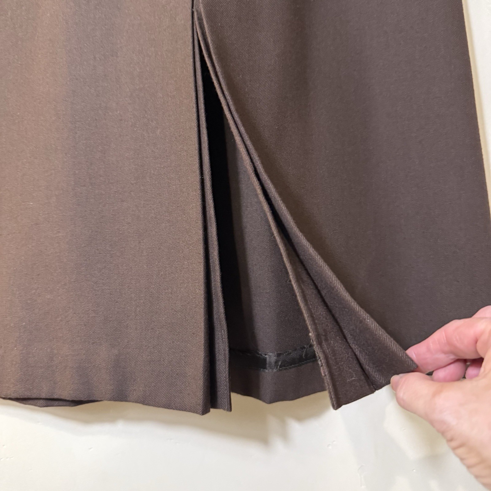 Vintage 70s Custom Brown High Waisted Aline Retro Midi Skirt Slit Secretary S