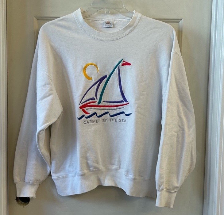 Vintage 90s Oversized Crewneck “Carmel By The Sea” White Sailboat Sweatshirt Med