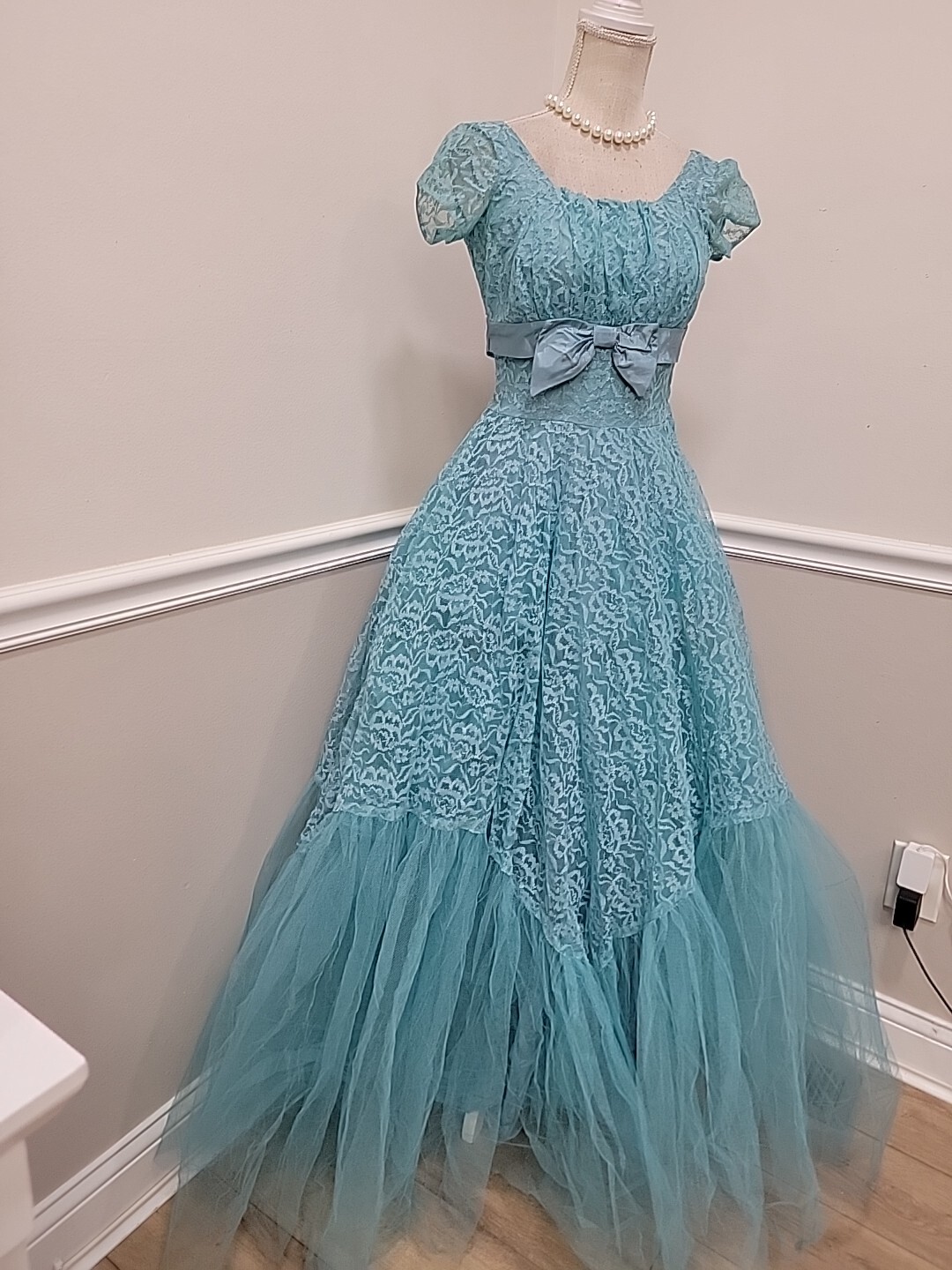 Vintage 1950’s Mid-Century Lace Tulle Party Prom Maxi Dress Circle Skirt