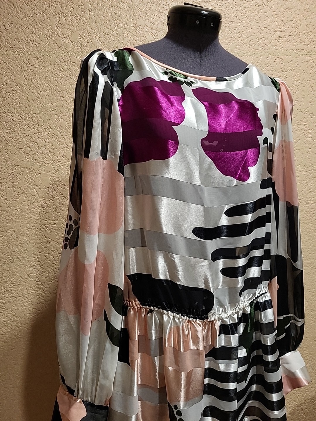 Jackie Taub Womens Dress Multicolor Striped Midi 3/4 Sleeve size 10 vintage