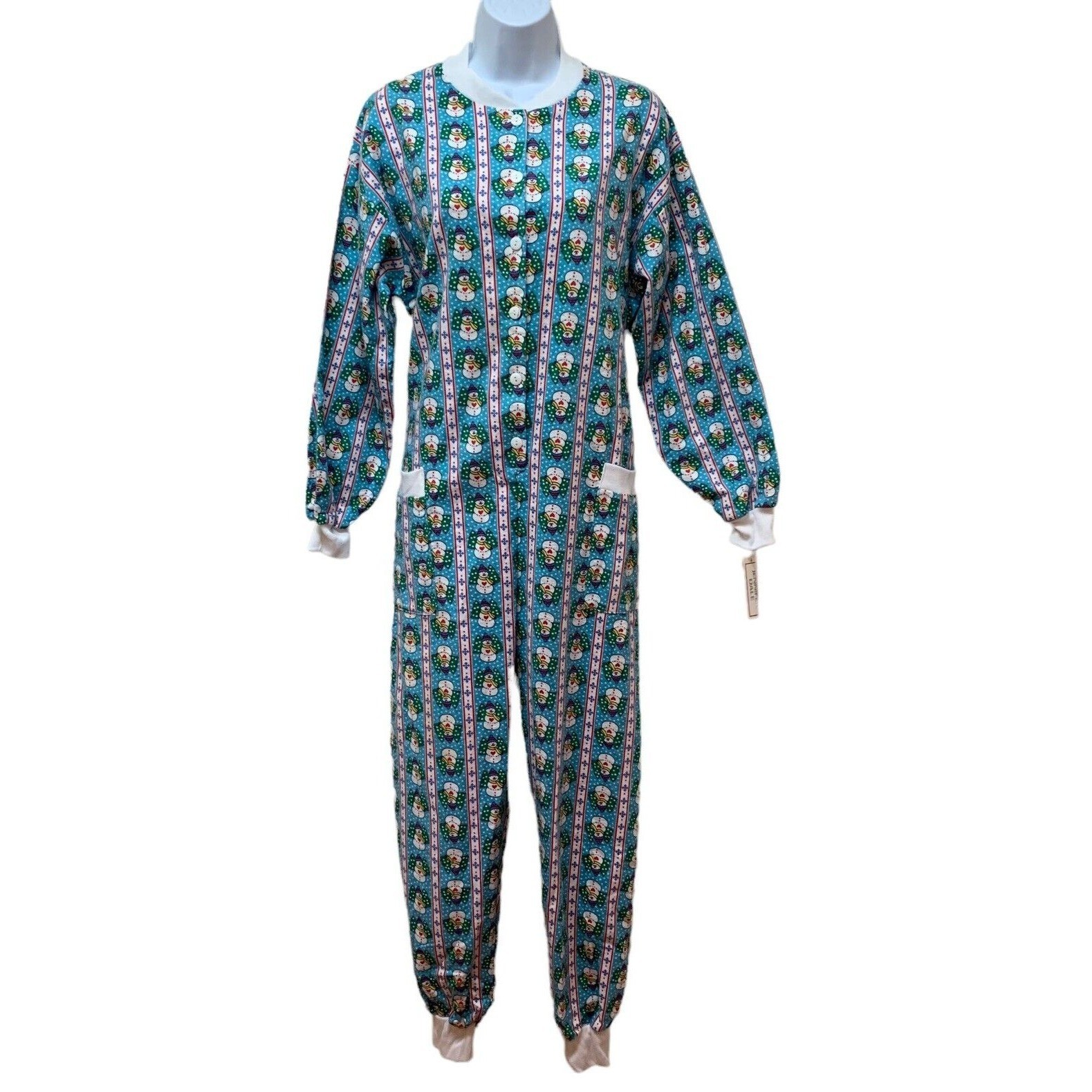 VTG Jennifer Dale Snowman One Piece Pajamas Drop Seat M NEW NOS Union Made USA