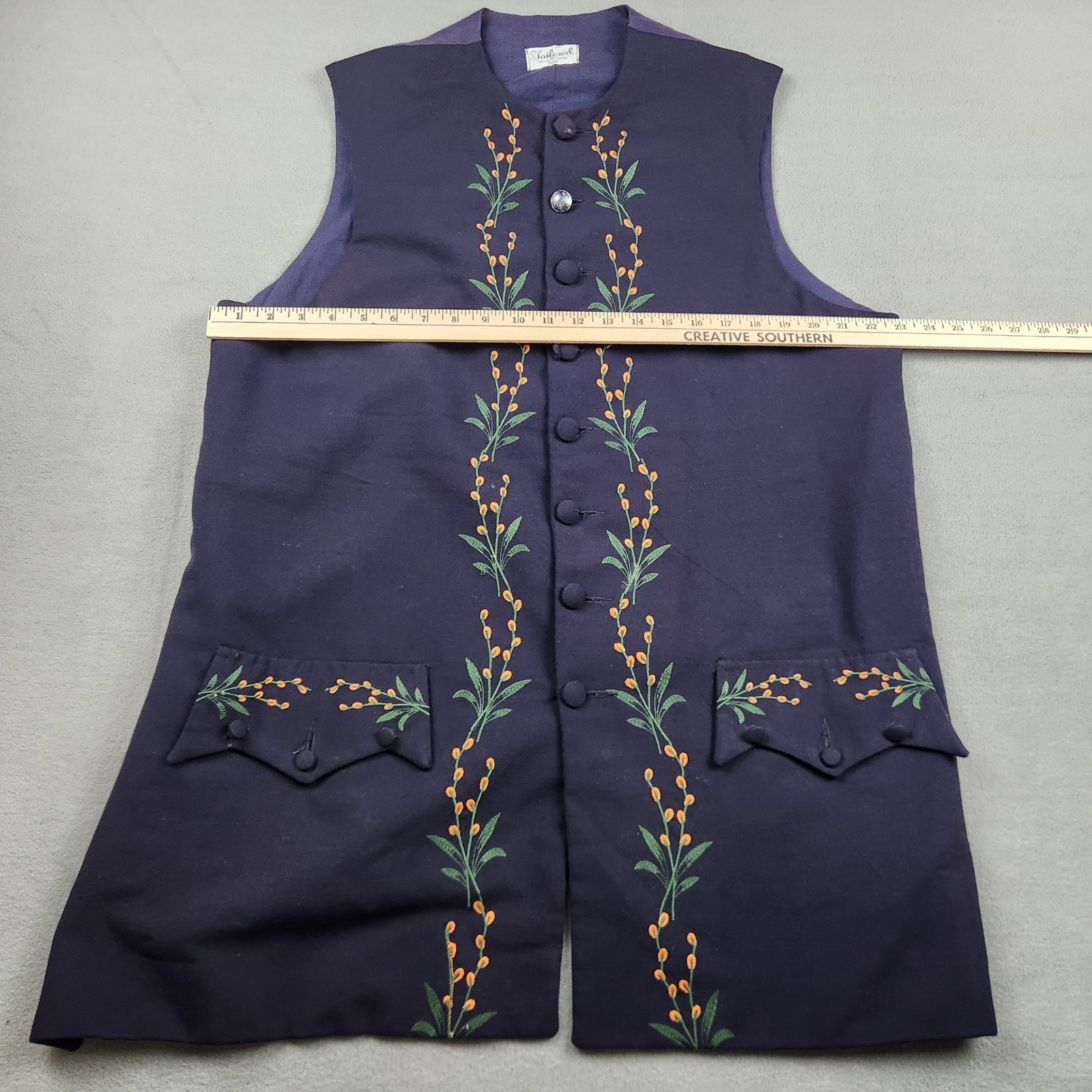 Tailored by The Little Village Tailors Vintage Navy Floral Embroidered Vest XXL