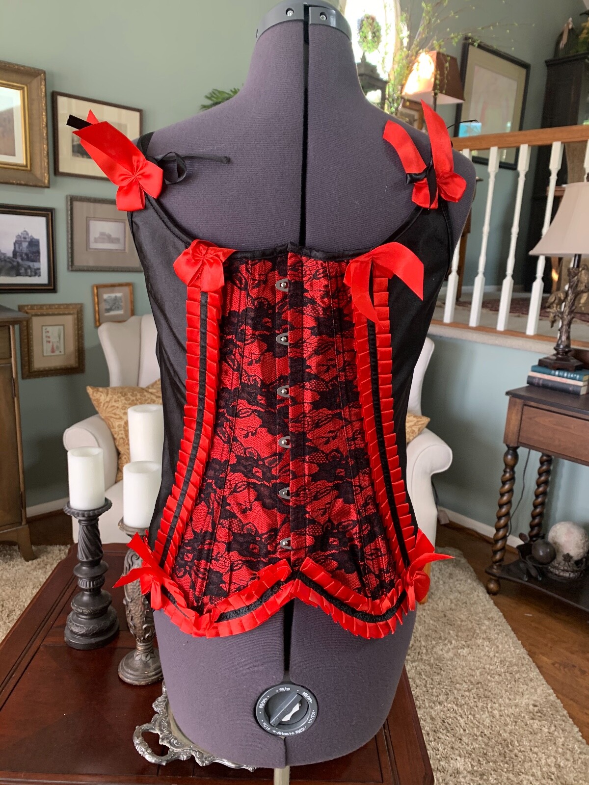 Womens Red Black Floral Lace Trim Corset Overbust Waist Cincher Bustier 2XL New