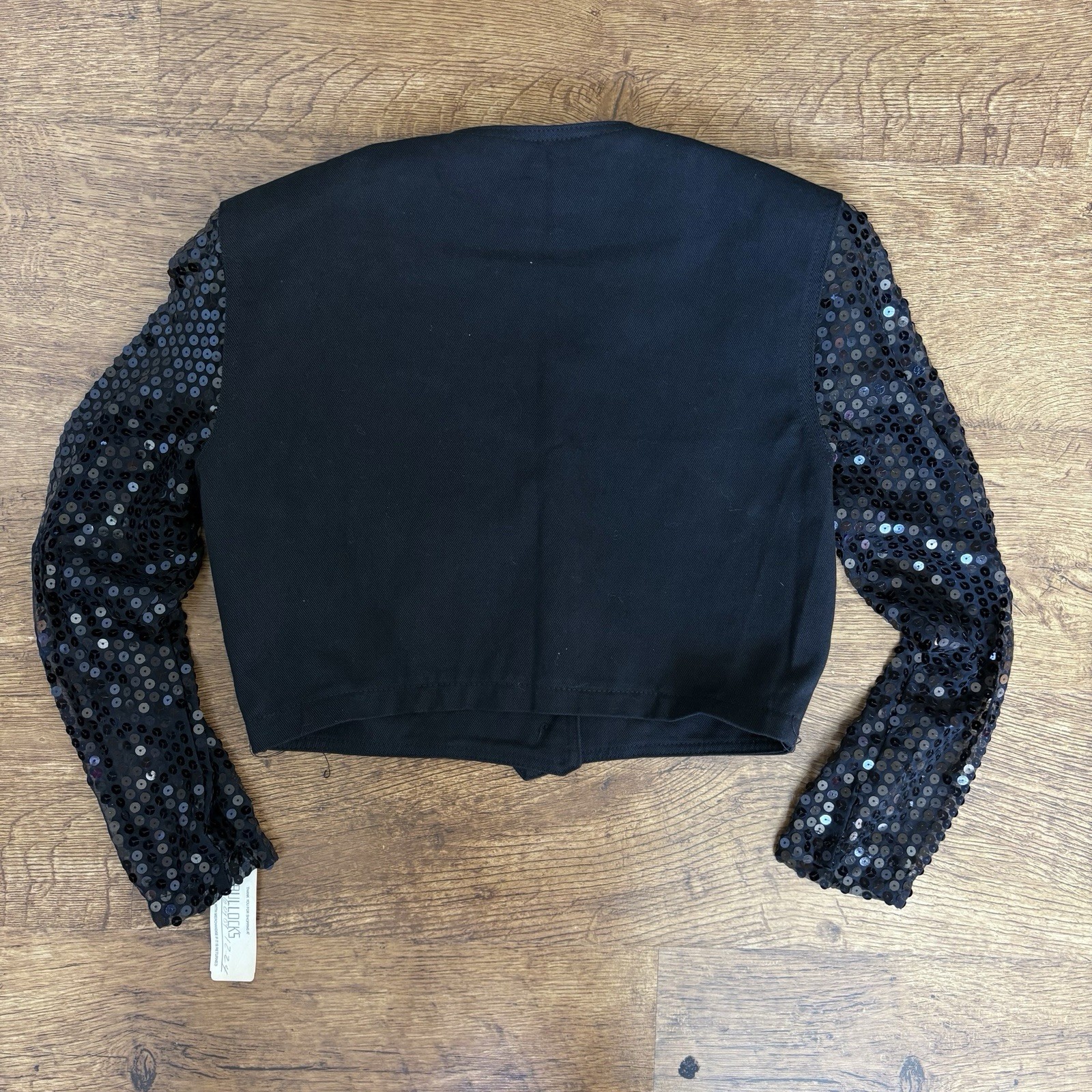 Vintage 80s Black Sequin Embellished Cropped Bolero Jacket Brand Switch Medium