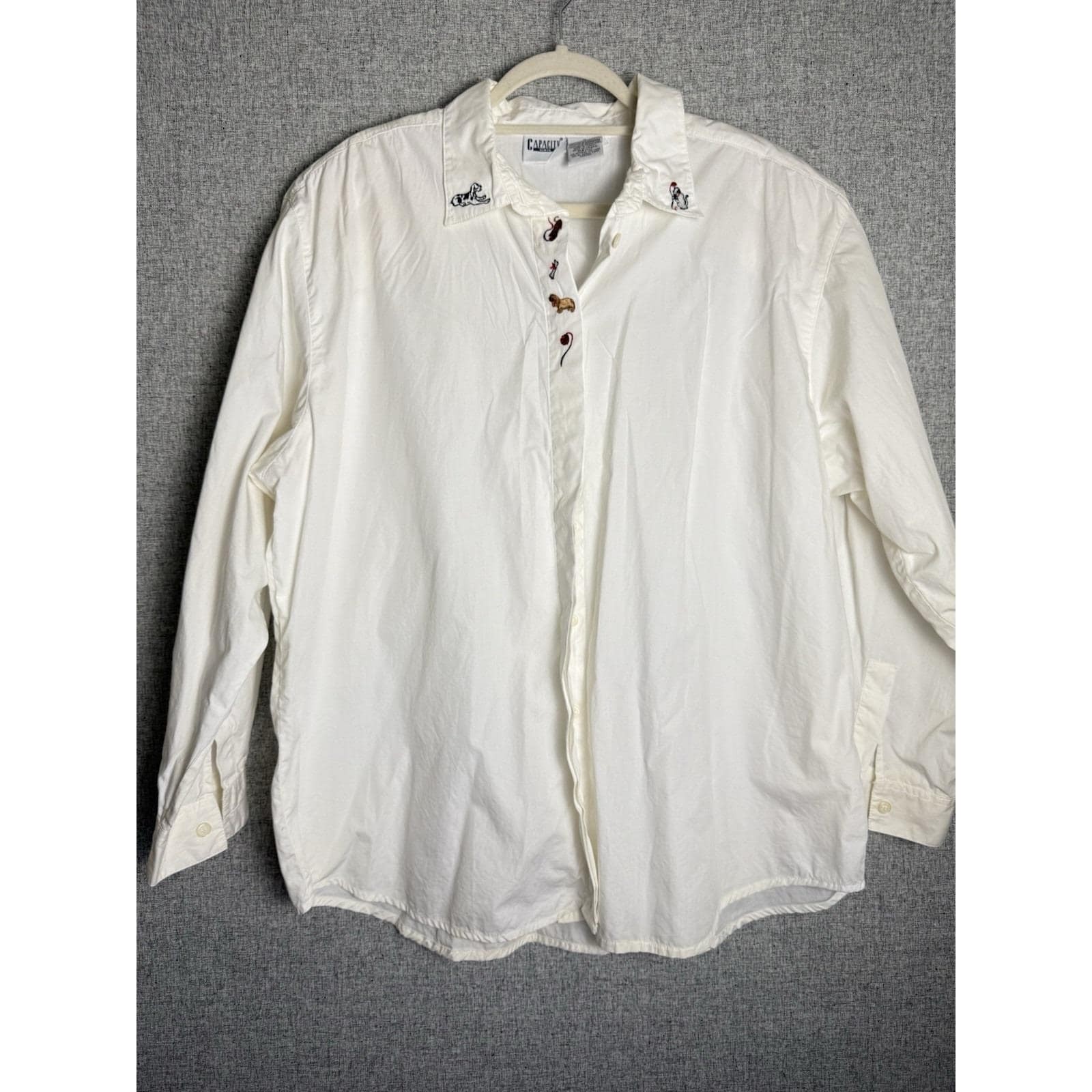 Vtg 80s/90s Capacity Woman Button Down Kitty Cat Dog Embroidery Shirt XXL