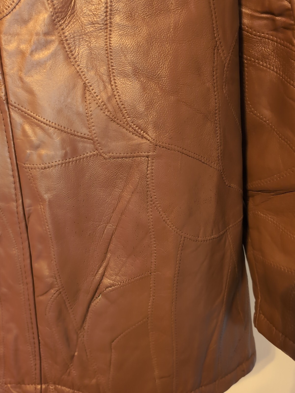 Vintage Tudor Court Brown Leather Patchwork Winter Jacket Oversized Fit Sz L