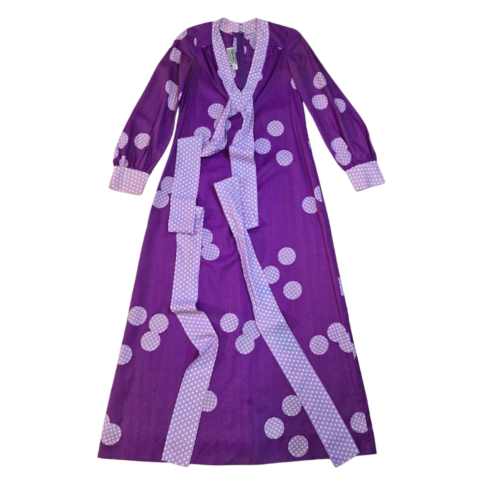 1970s Corky Craig California Purple Polka Dot Maxi Dress VTG Boho Disco Size S