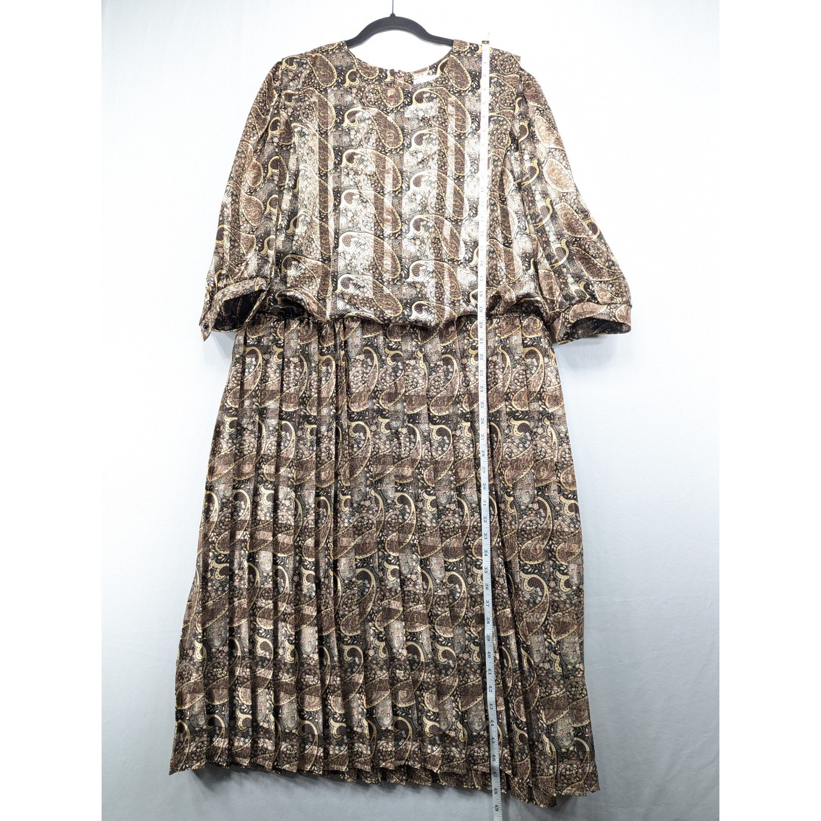 Vintage Damon Dress Womens 20WP Paisley Pleated Blouson Midi Dress ILGWU USA