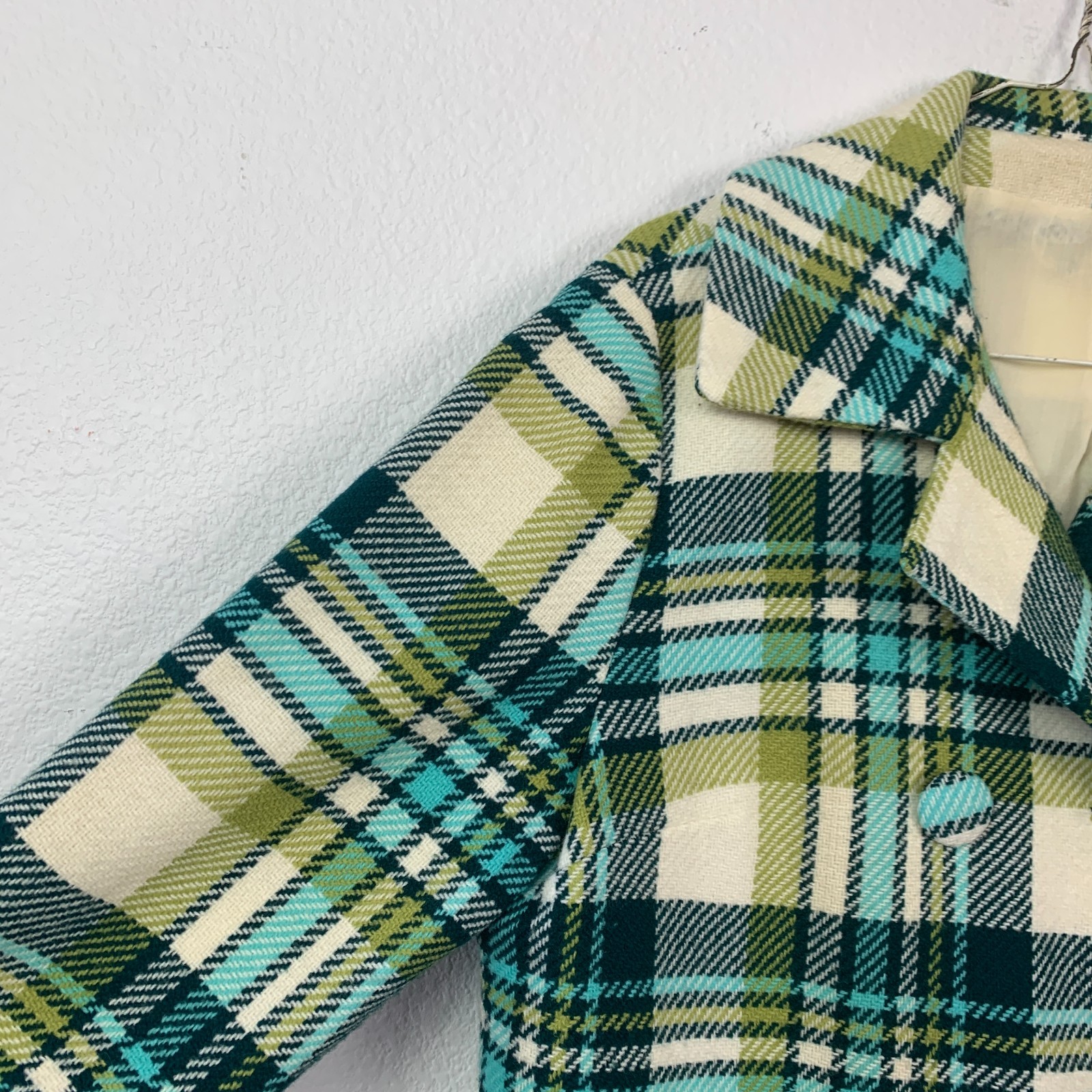 Vintage Plaid Colorful Mod Retro Peacoat Mrs Maisel Long Coat Chest 41″
