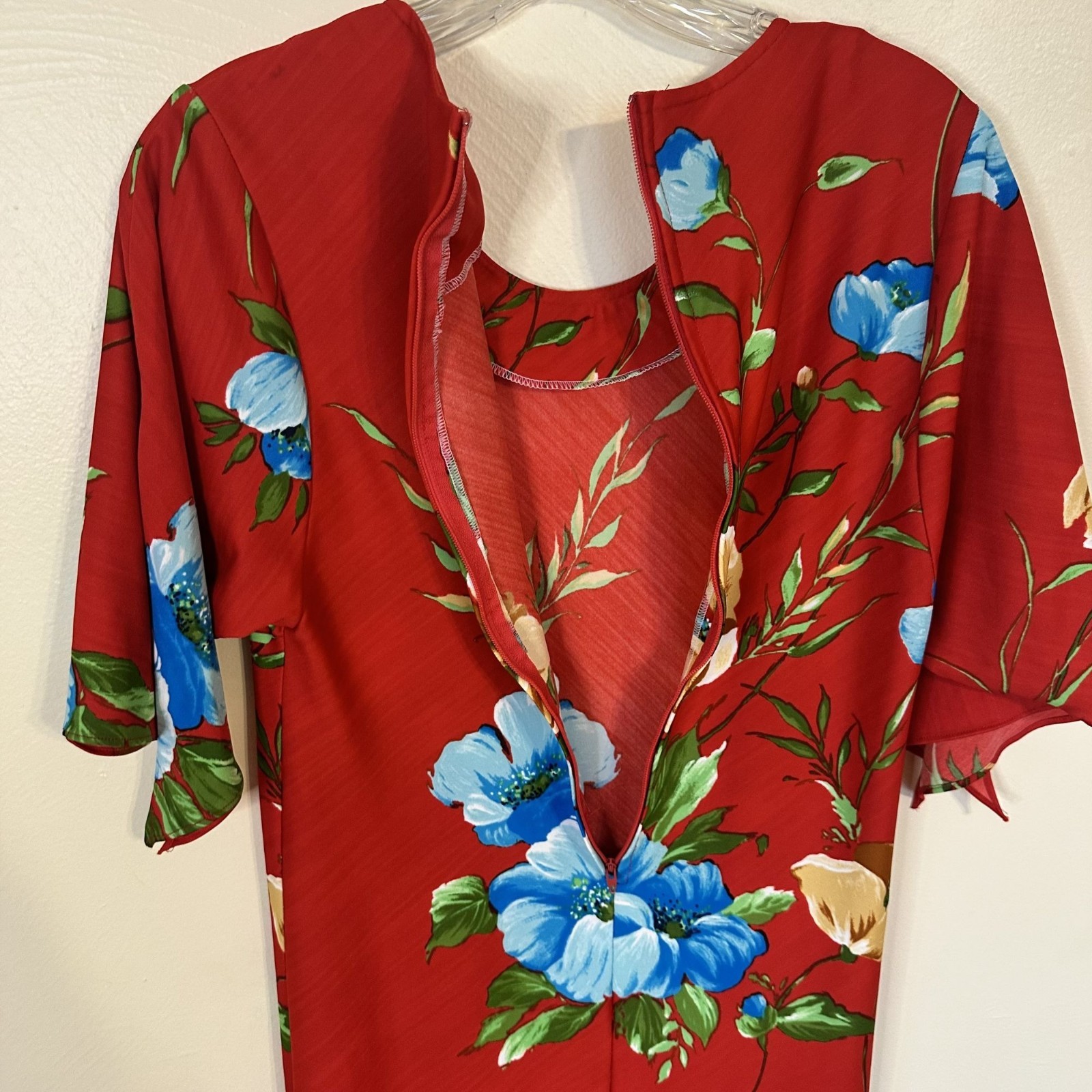 Vtg Red Floral Maxi Dress Nani Of Hawaii Short Sleeves Polyester USA Small