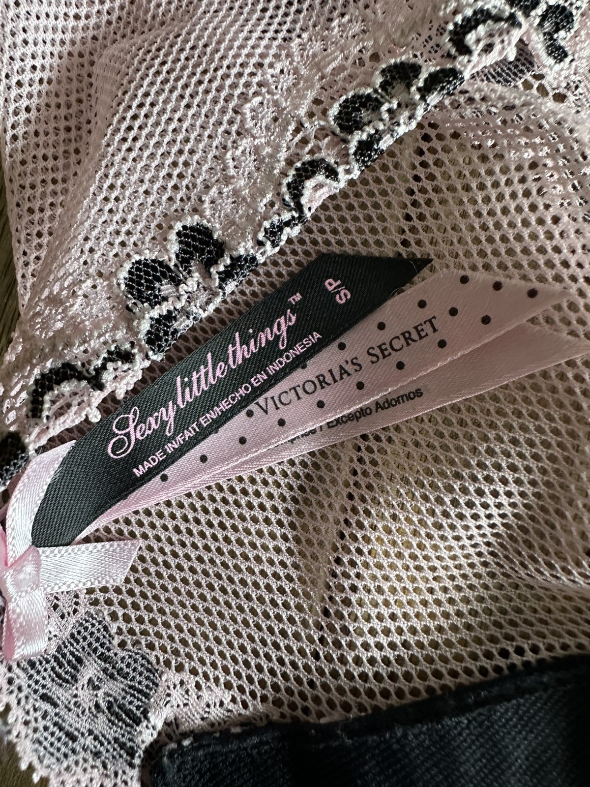 Vtg Victoria’s Secret S/P Pink & Black Sheer Lace Hipster Bikini Panties
