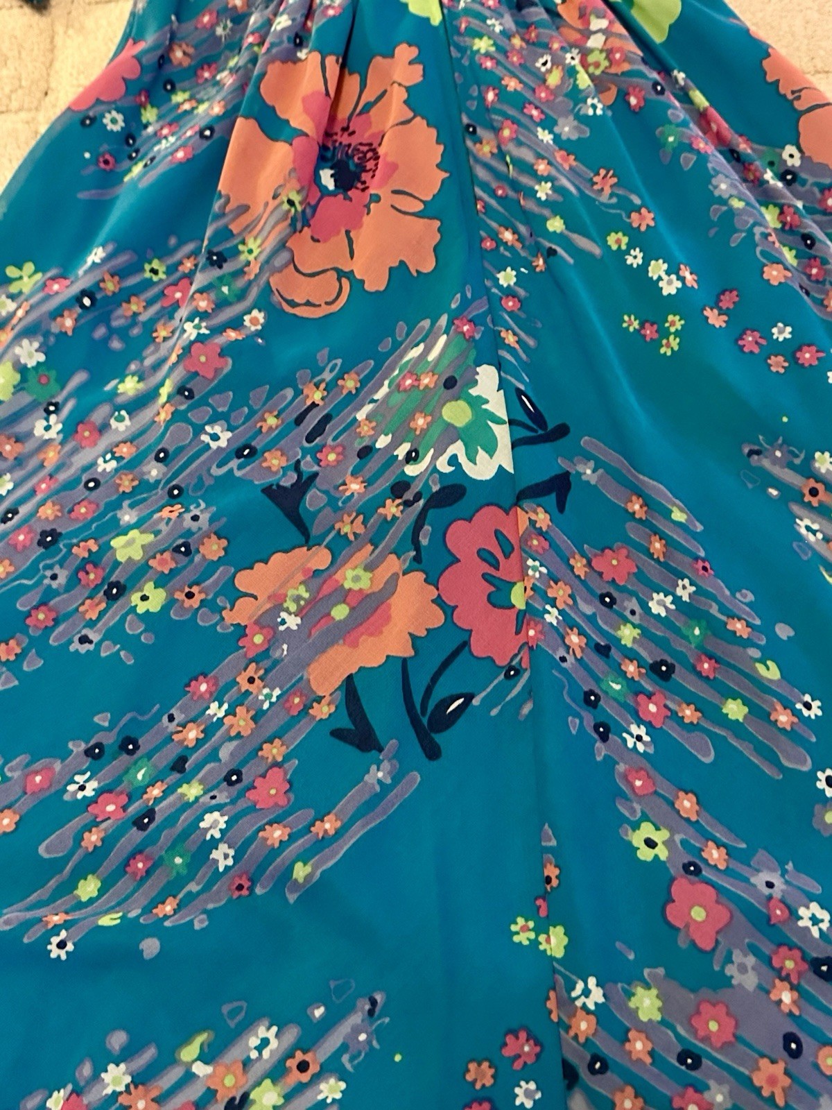 Vintage 70s Pauline Trigere Dress Flowing Flowers 36 Bust 28 Waist Layered