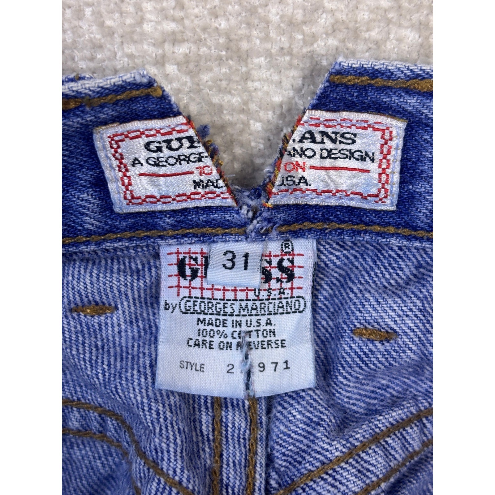 Vintage Guess Georges Marciano Denim Shorts Blue High Waist Button Fly Size 31