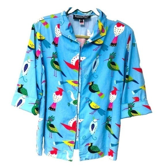 VTG Painted Pony Bird Jacket Unique Artsy USA 3/4 Slv Colorful Spring Womens XL