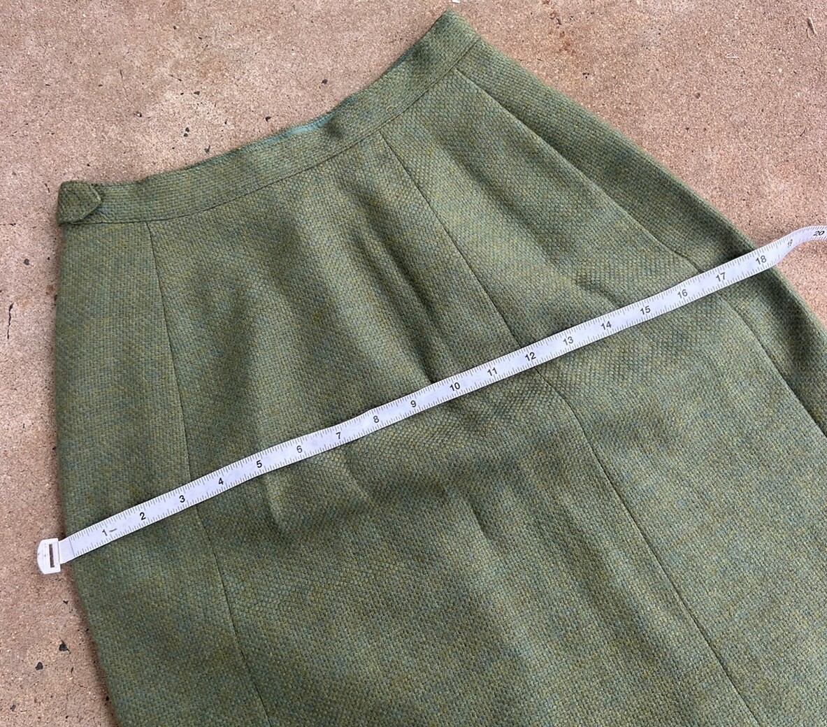 Vintage 1960s/1970s Green And Blue Wool Blend Mini Skirt XS Preppy Mod Tailored