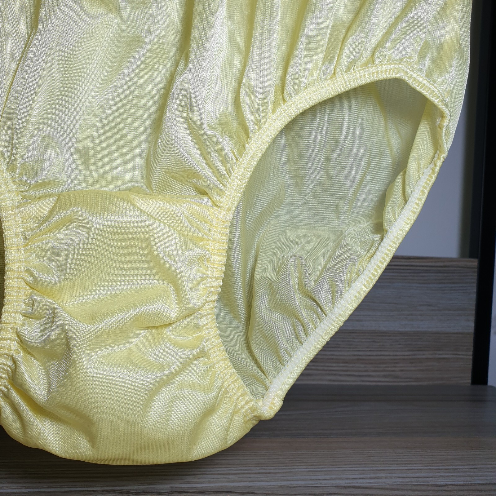 Vintage Silky Nylon Panty Sissy Yellow Granny Sheer Brief Size 10-11 Hip 48-52″