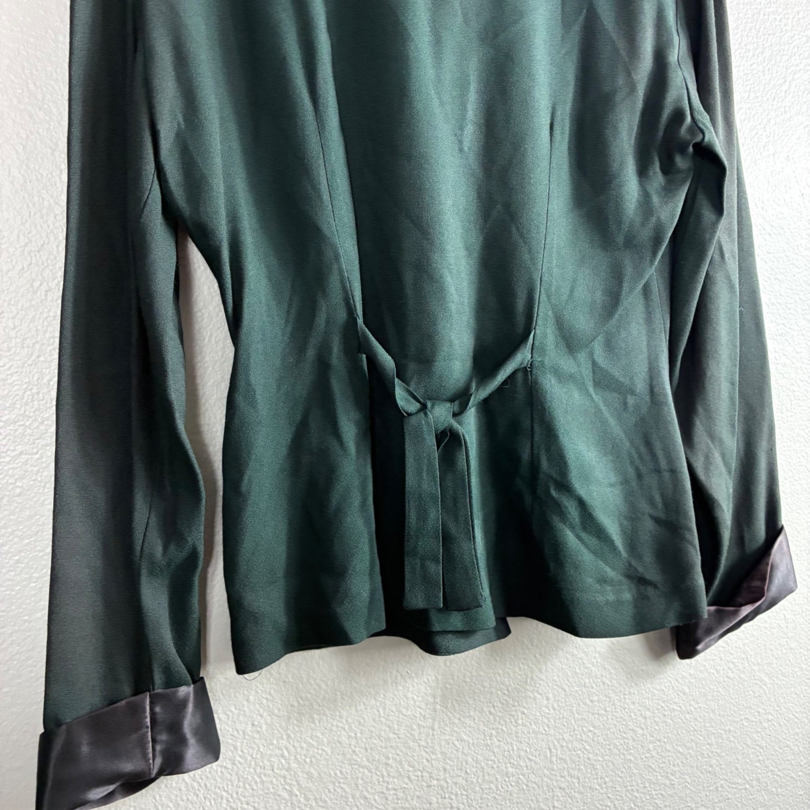 VTG 90s Dawn Joy Fashions Green Satin Trim Pearl Button Corset Back Top 4