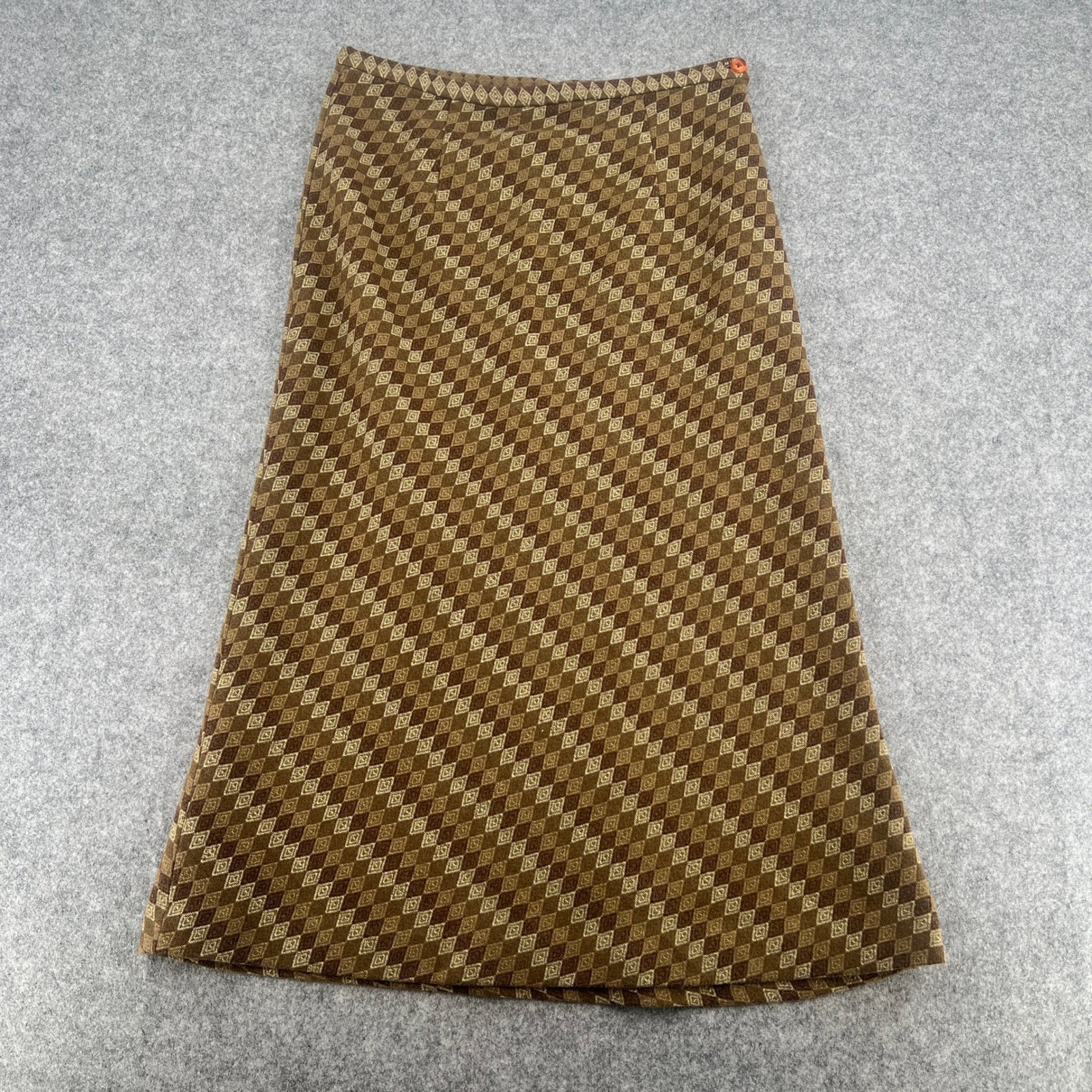Just Event Vintage Wool Blend Argyle Diamond Midi A-Line Skirt Brown Tan Size L