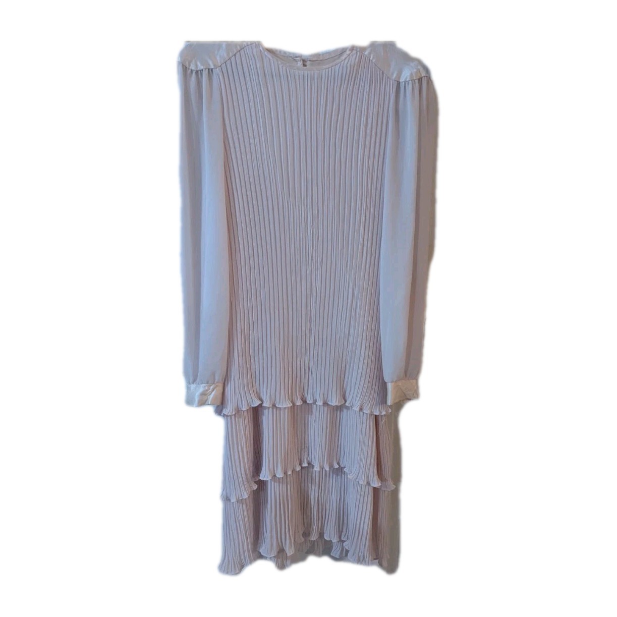 Vintage Flapper Dress Sz 12 Rouched Layers Pink Ruffles USA Long Sheer Sleeves