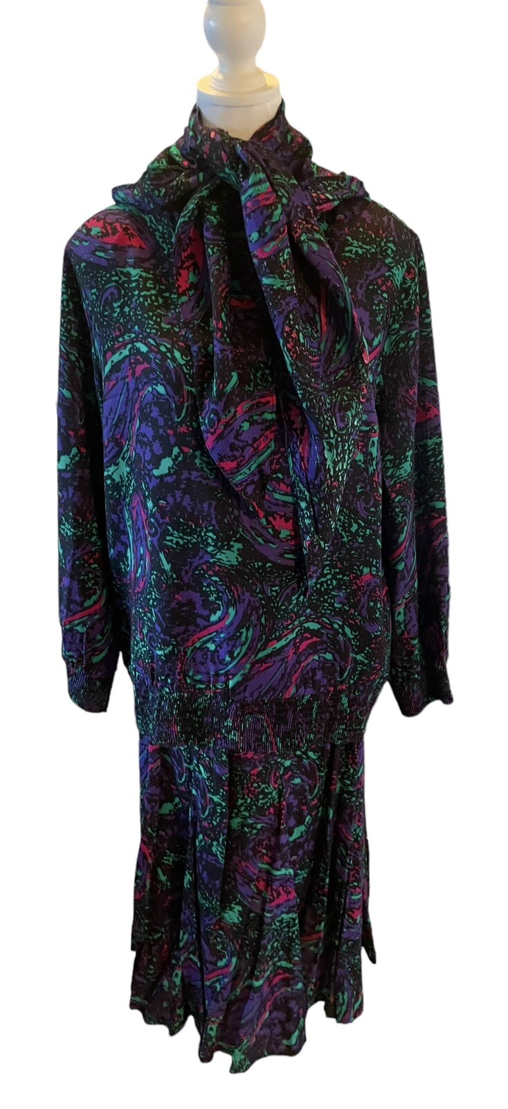 VINTAGE Joyce Sportswear Women’s 3 Pc Skirt Top Scarf Union Made 80’s Jewel Tone