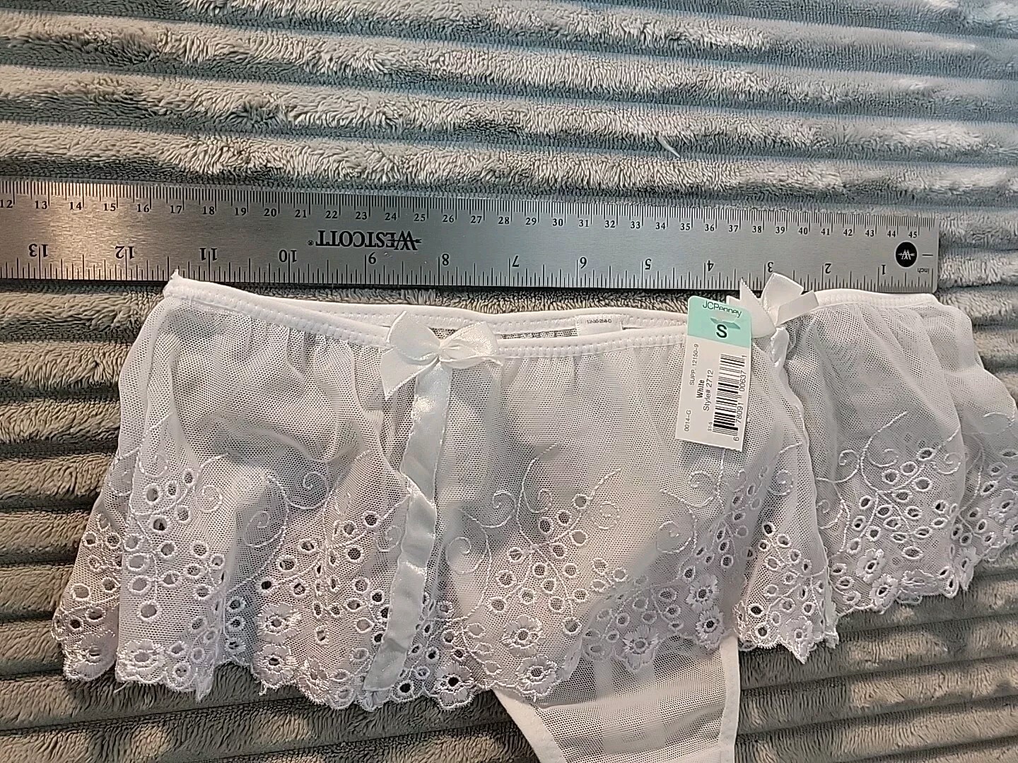 Vtg 🔥 Small Delicates Lace Nylon Mesh See Through Skirted Thong JCPenney Bows