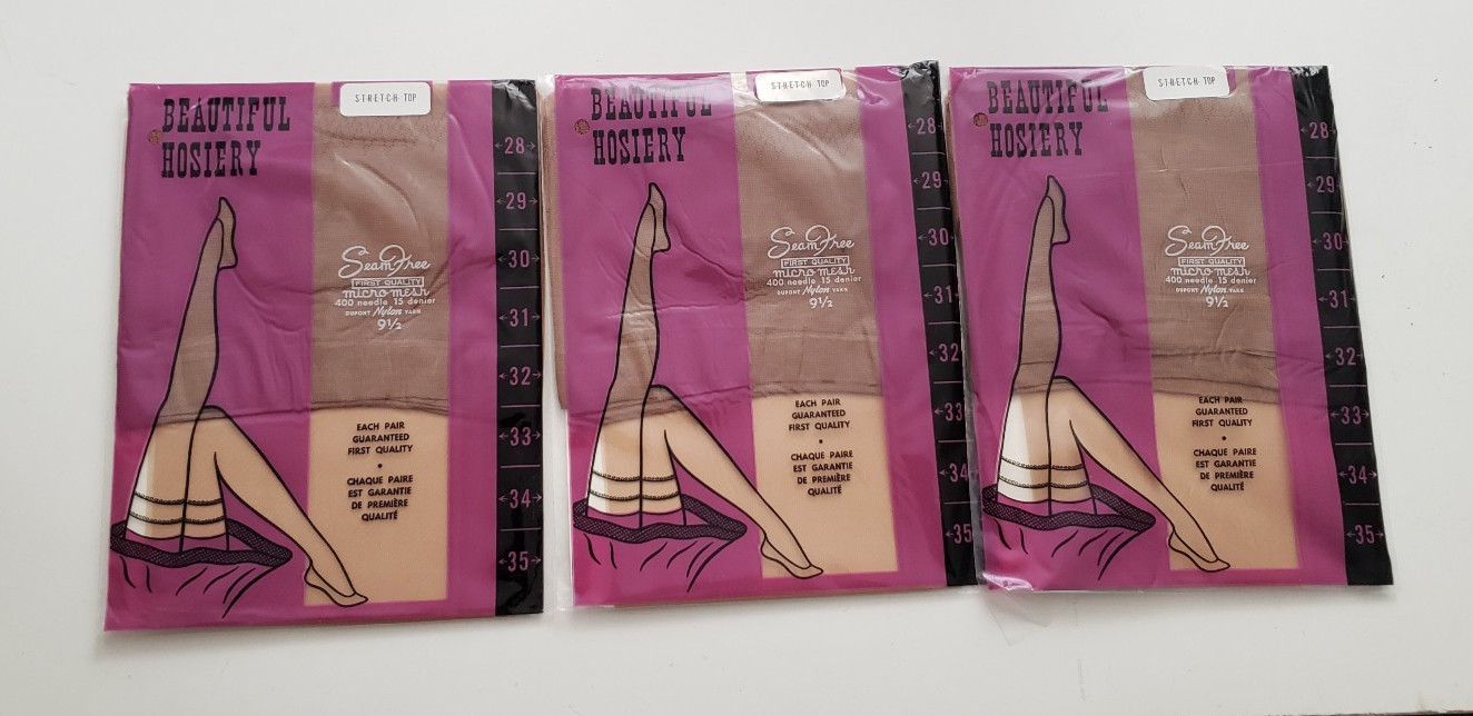 3 Packs New Vintage Beautiful Hosiery Seam Free 9-1/2 Beige First Quality