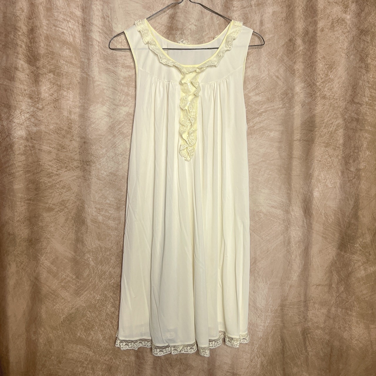 Vintage 60s Baby Doll Dress Cream Ruffled Coquette Floral Lace LingeriePrincess