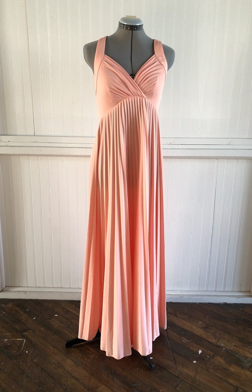 Vintage 70’s Peach Accordion Dress With Chiffon Caplet