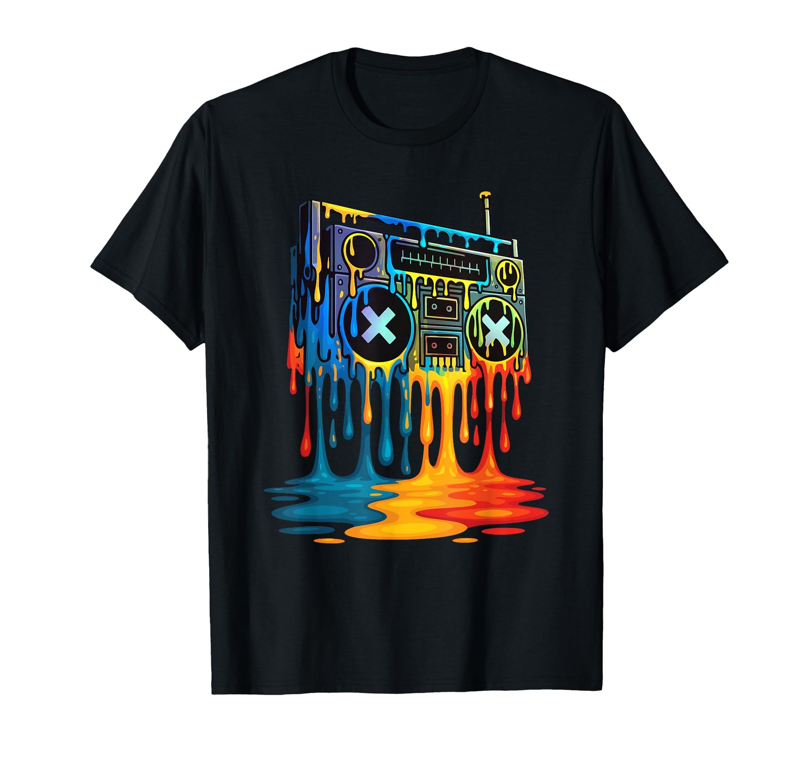 Dripping Paint Boombox – 80s 90s Old School Hip Hop T-Shirt Small, Black