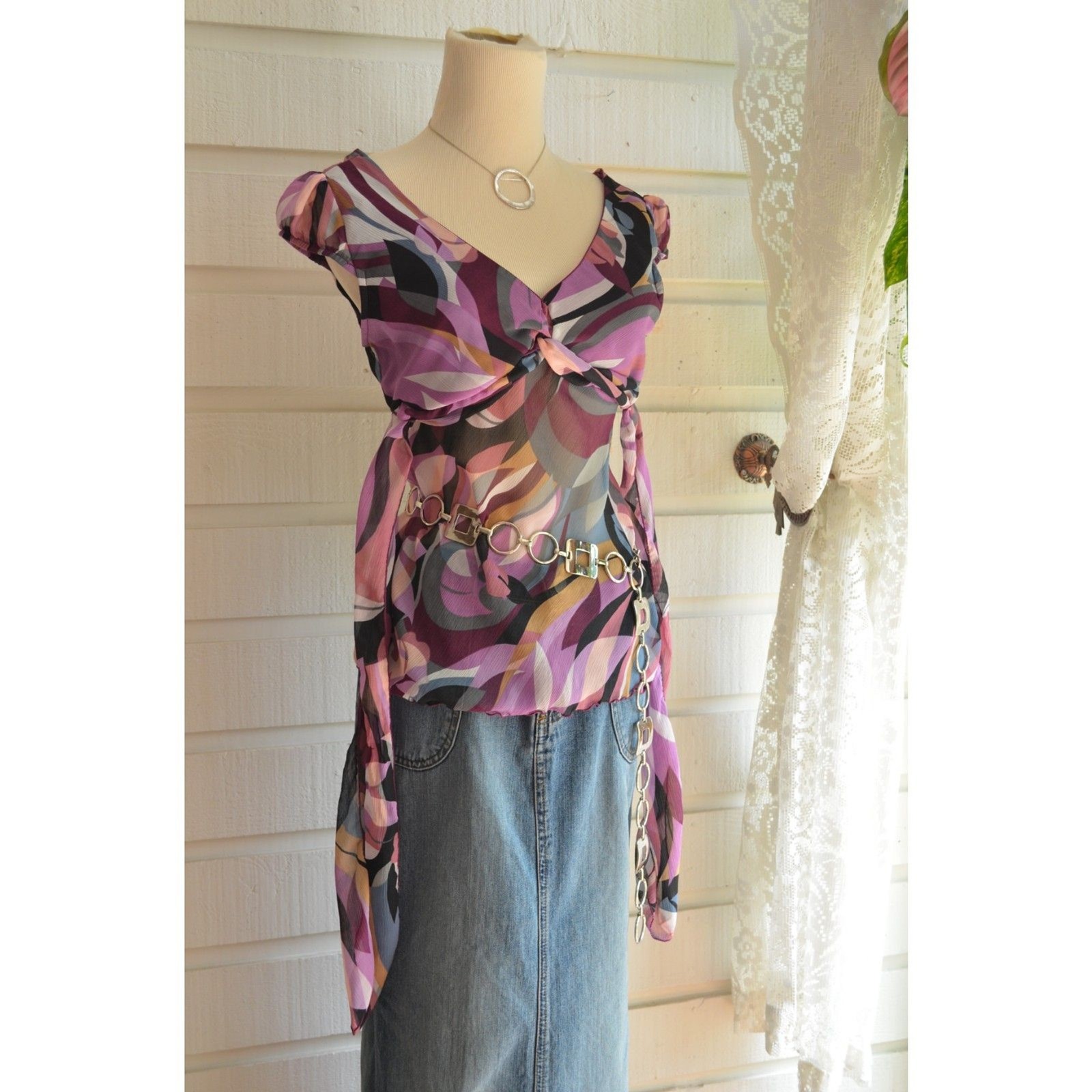 Vintage Y2K Iz Byer California Top Purple Abstract Print- M