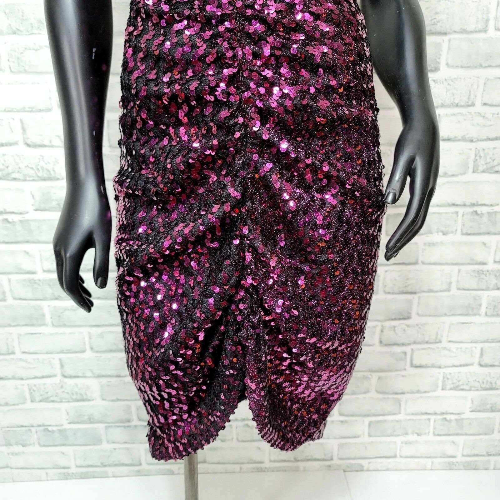 Vintage 90s Climax by David Howard Fuchsia Sequin Cocktail Dress USA Glam 7/8