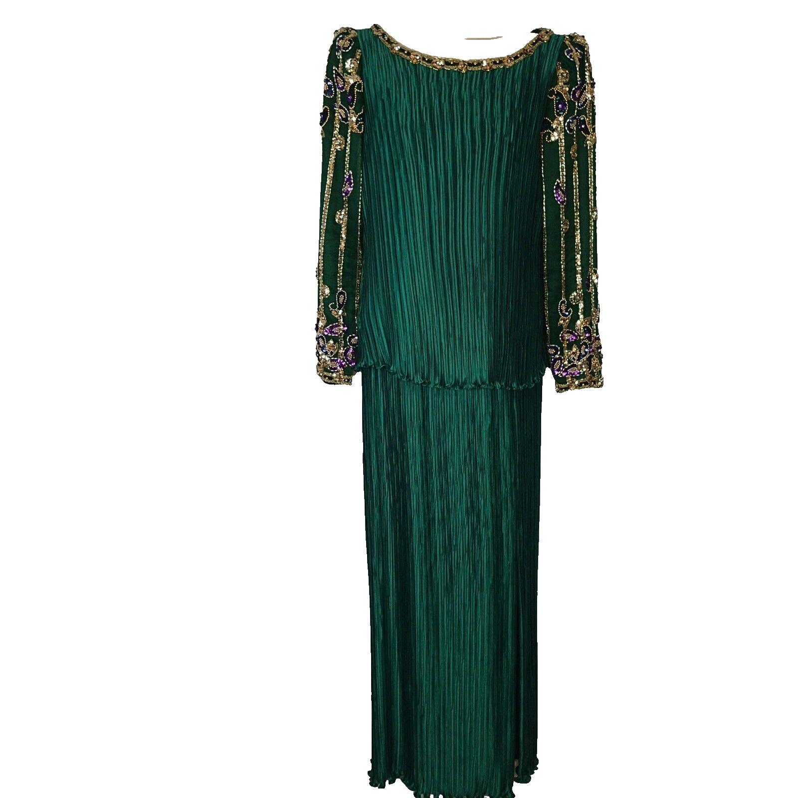 George F Couture 8 Ball Gown Pleated green beads Pageant Cruise Wedding pleated