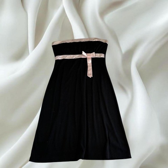Byer Too! Black pink strapless formal dress bow detail Y2K vintage