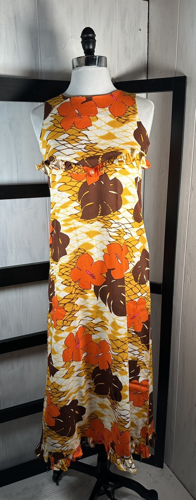 Vintage 70s Made In Hawaii 100% Cotton Empire Waist Maxi, Size Medium, Perfect