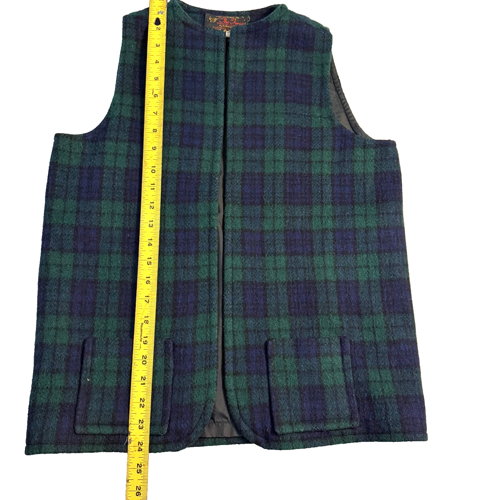 Vtg The Forge Burkraft Wool Vest Green Navy Plaid Tartan Open Front Women’s M