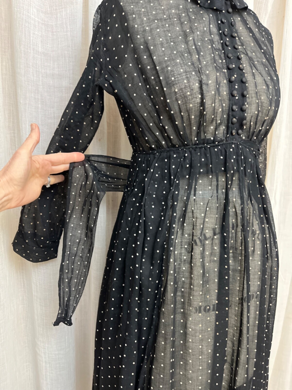Victorian Edwardian Lawn Voile Dress Sheer Tiny Dot Cotton Tea Mourning Goth XS