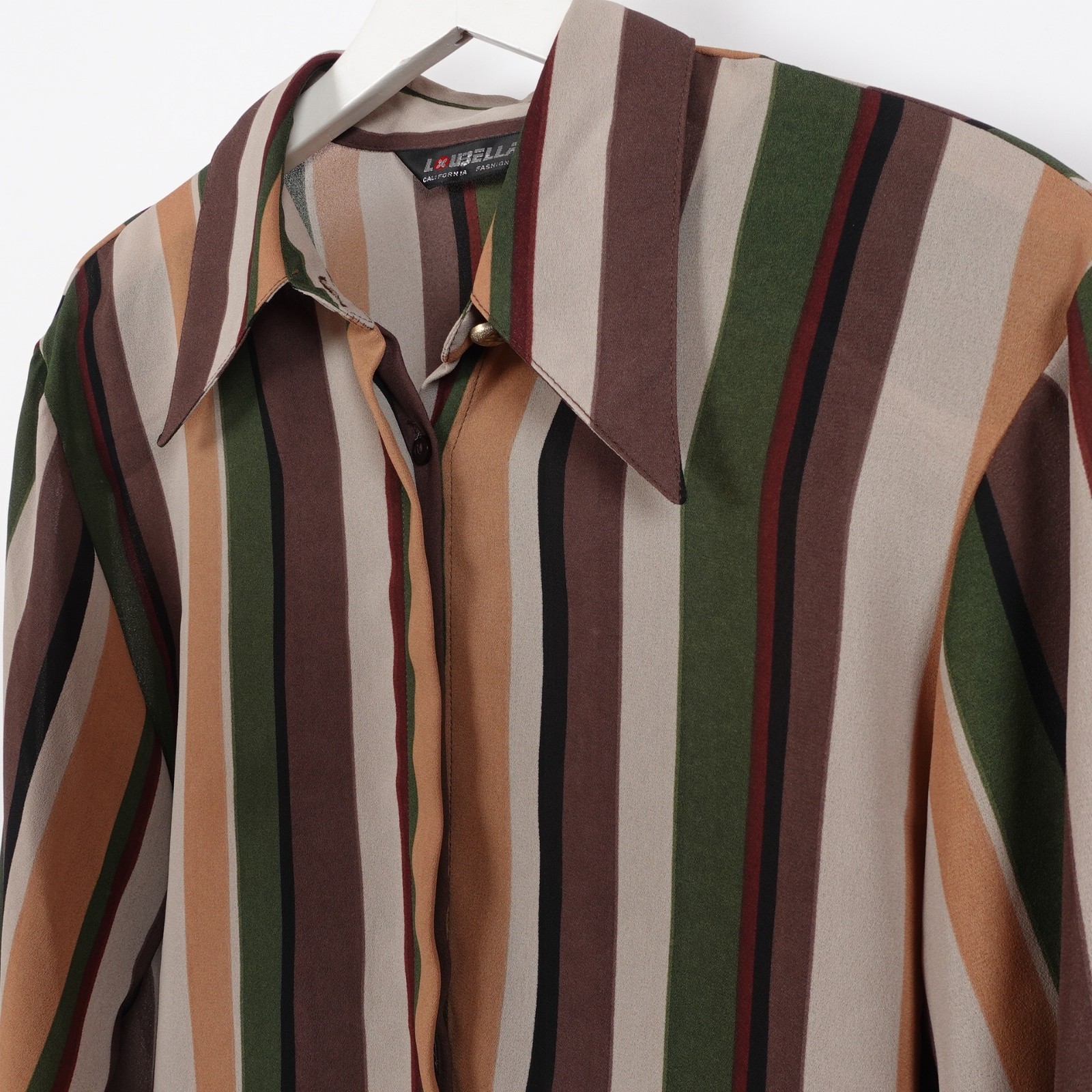 Vintage 70s Women’s Disco Shirt Striped Vertical Loubella Dagger Collar Large