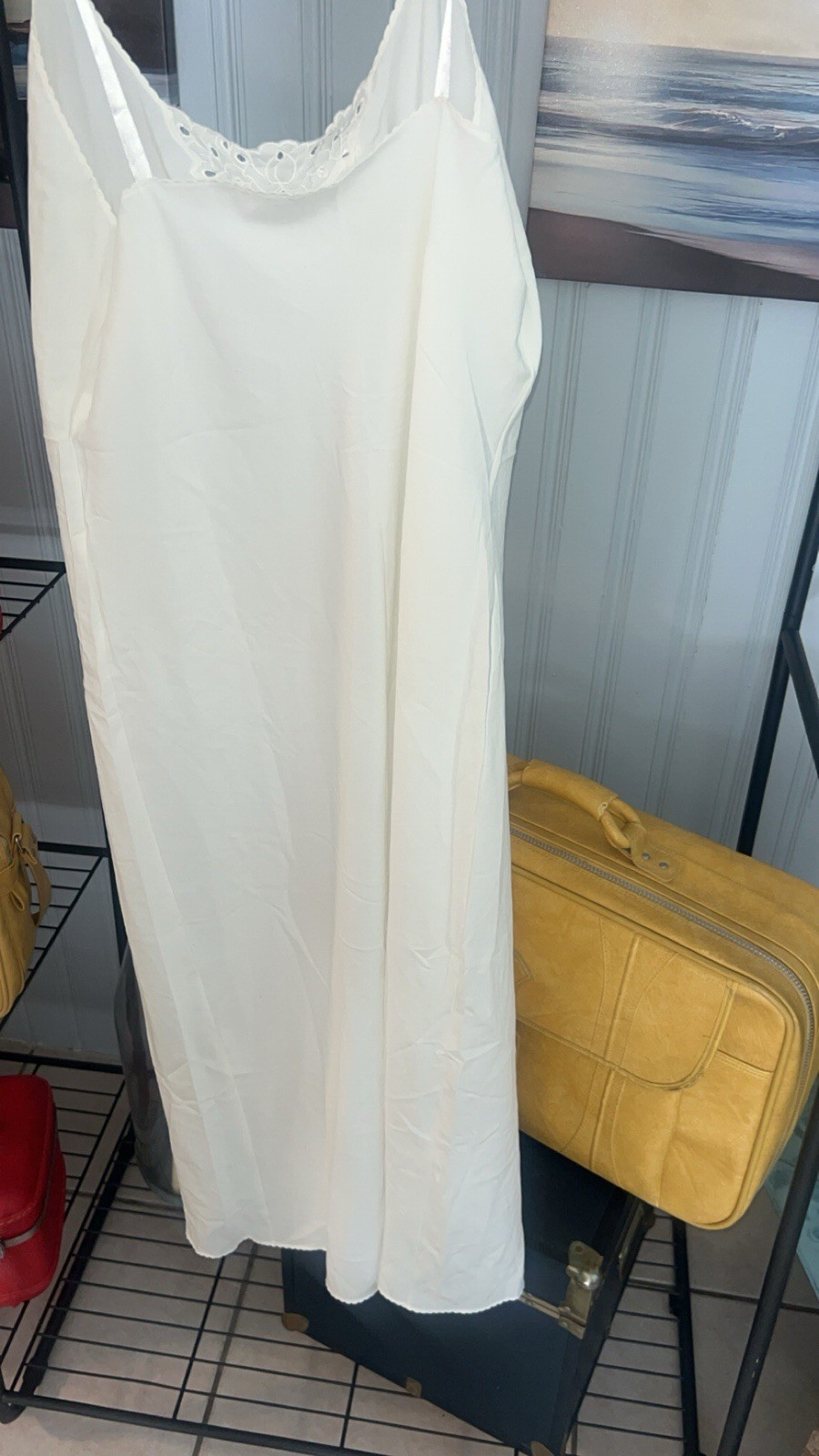 VINTAGE VANITY FAIR LONG IVORY SLIP DRESS STYLE 10-631 SIZE 32 32″/38 CLASSIC US