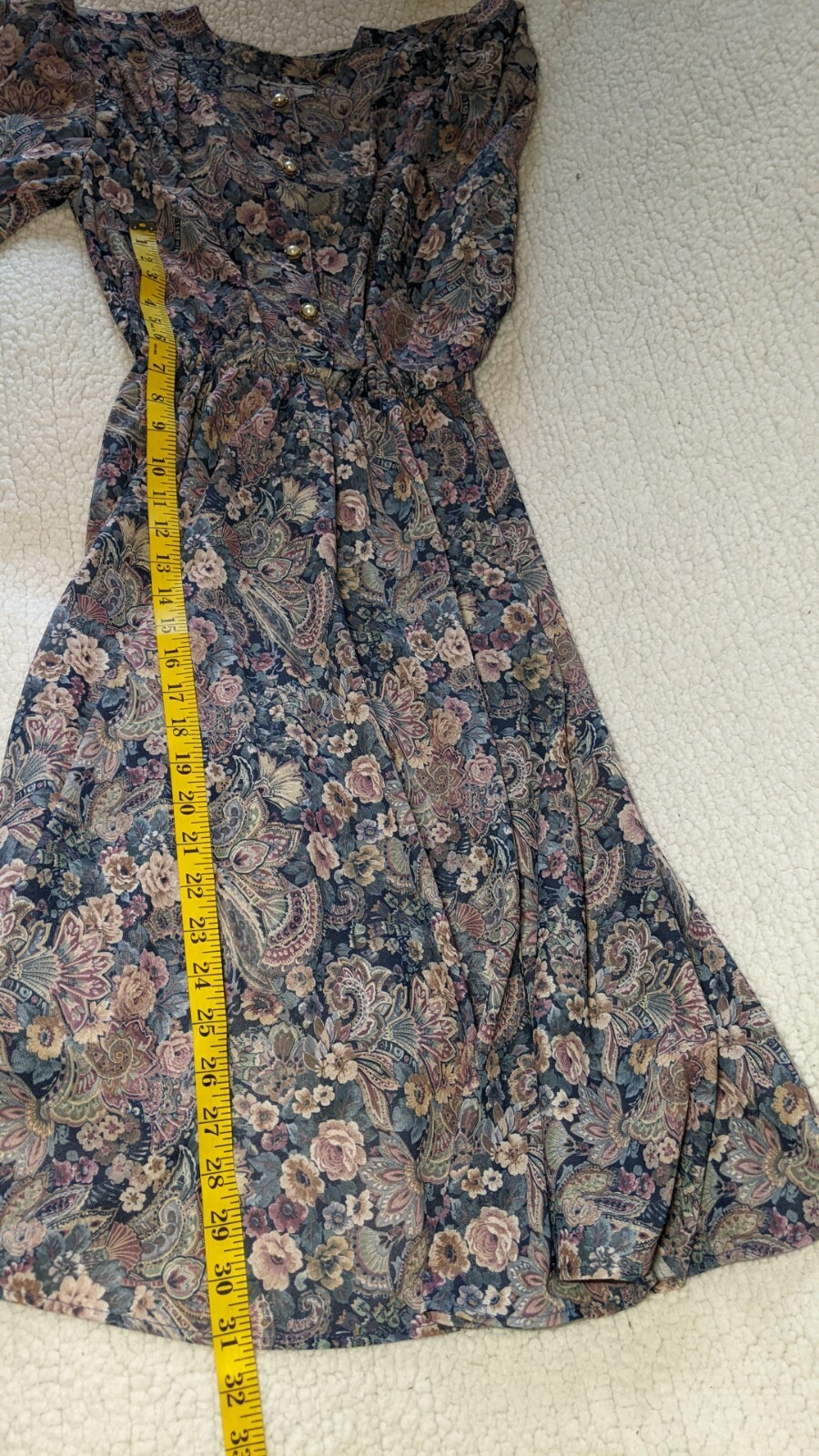 CALIFORNIA LOOKS Vintage Floral MAUVE Navy Puff Sleeve Dress MODEST 6 Petite